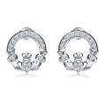 Boucles d&#39;oreilles en forme de rhodium 925 en argent sterling CZ Claddagh